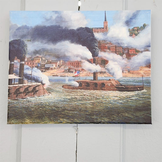 Canvas Print of Gunboats Bombing The City of Vicksburg